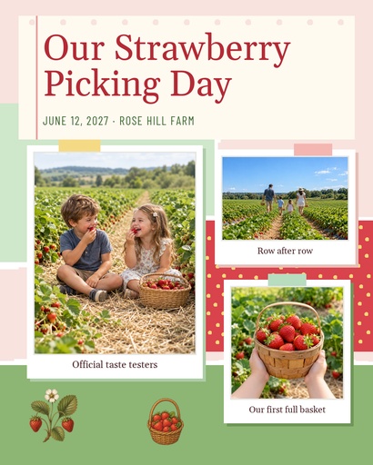 Portrait collage size of Our Strawberry Picking Day