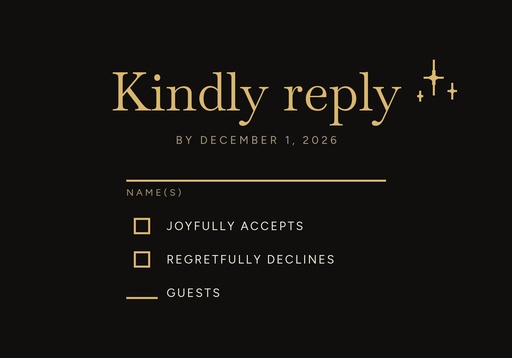 RSVP card size of Midnight in Gold