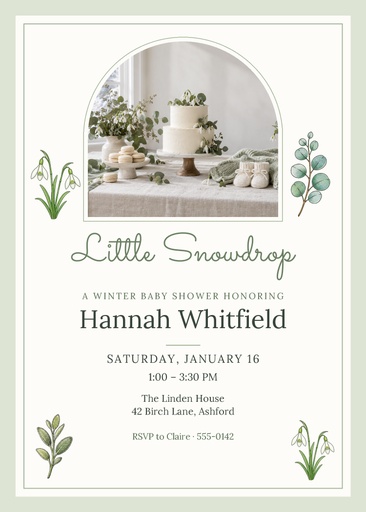 5 × 7 invitation size of Little Snowdrop Shower