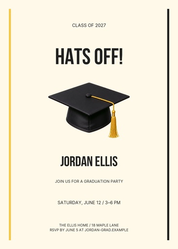 5 × 7 invitation size of Hats Off Jordan