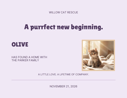 Keepsake certificate size of Purrfect Little Company