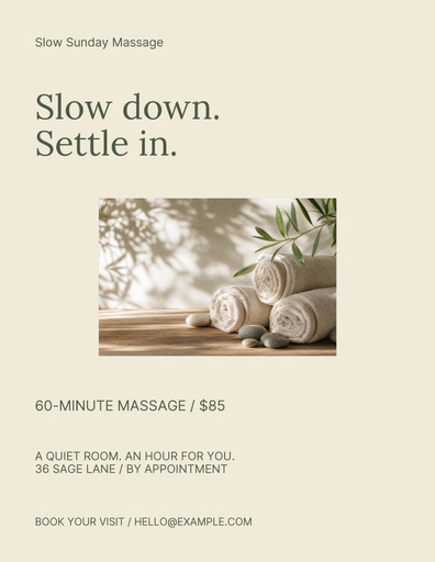 Letter flyer size of Slow Sunday Massage