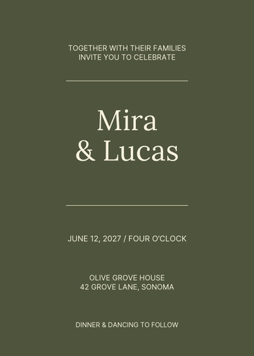 5 × 7 invitation size of Olive Grove Promise
