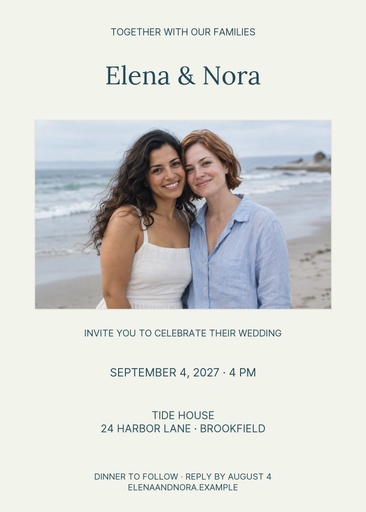 5 × 7 invitation size of Coastline Vows