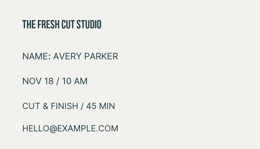 Appointment card size of The Fresh Cut Studio