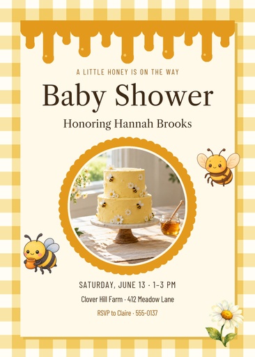 5 × 7 invitation size of Busy Little Bee Baby Shower