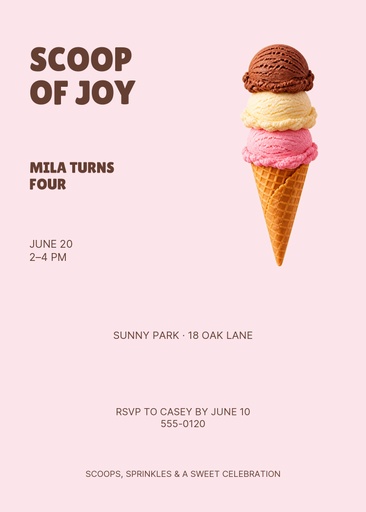 5 × 7 invitation size of Scoop of Joy