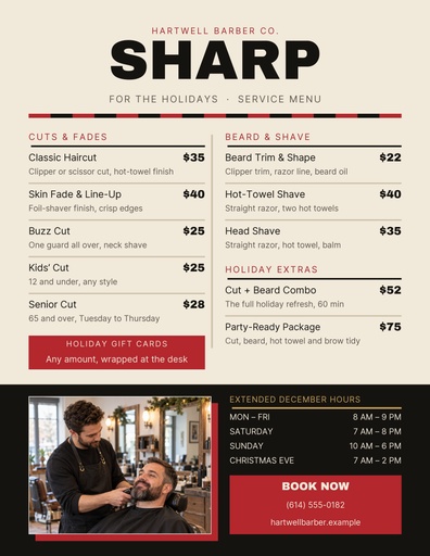 Letter menu / price list size of Sharp for the Holidays
