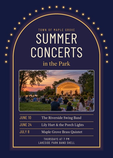5 × 7 invitation size of Summer Concerts in the Park