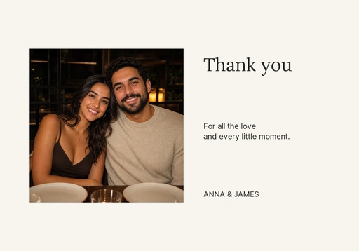 Thank-you card size of The Linen Room Wedding