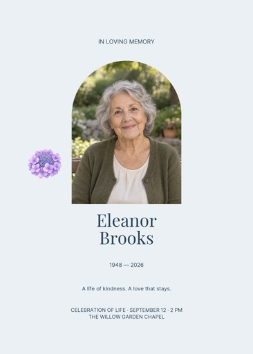 Remembrance card size of A Life of Kindness