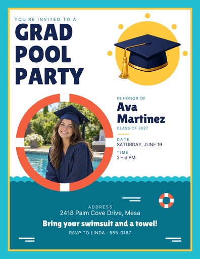 Graduate Pool Party Page Cover Template - Design Templates