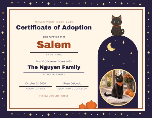 Keepsake certificate size of Black Cat Adoption Week