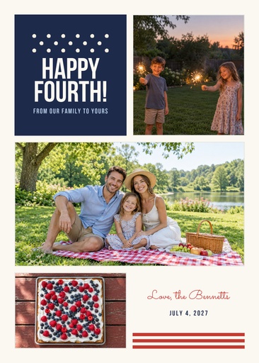 Portrait greeting size of Happy Fourth from Our Family