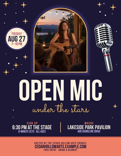 Letter flyer size of Open Mic Under the Stars
