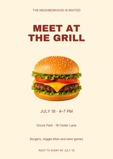 5 × 7 invitation size of Meet at the Grill
