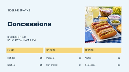Digital menu board size of Sideline Snacks