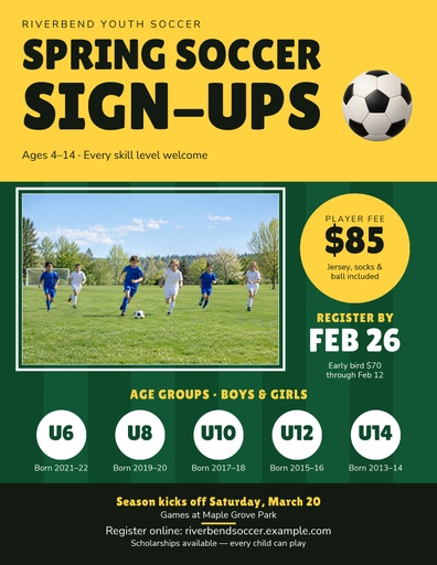 Letter flyer size of Spring Soccer Sign-Ups