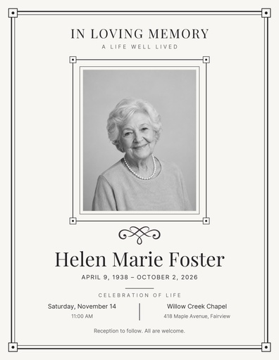 Letter flyer size of A Life Well Lived