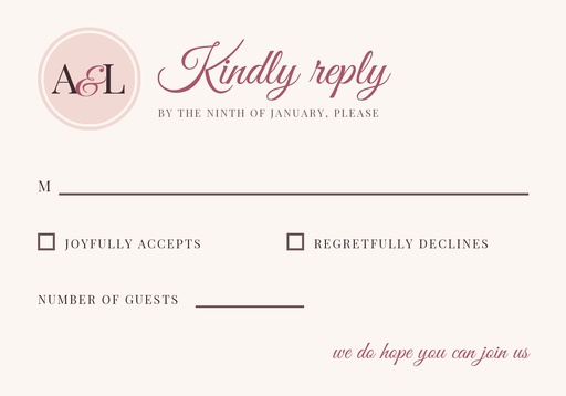RSVP card size of Monogram in Blush