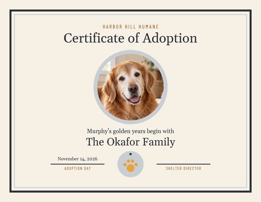 Keepsake certificate size of Gray Muzzle Adoption Month