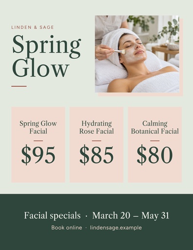 Letter flyer size of Spring Glow Facial Specials