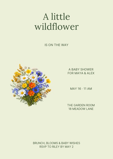 5 × 7 invitation size of Little Wildflower