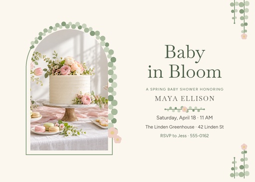 7 × 5 invitation size of Sweet Spring Baby Shower