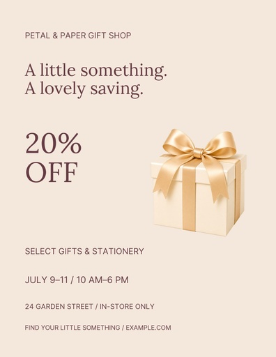 Letter flyer size of Petal & Paper Gift Shop