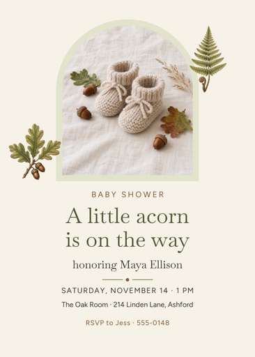 5 × 7 baby shower invitation size of Little Acorn Baby Shower