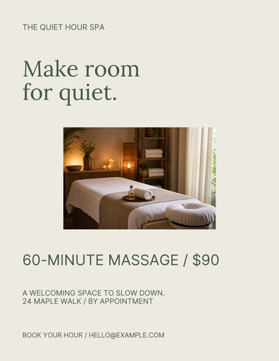 Letter flyer size of The Quiet Hour Spa