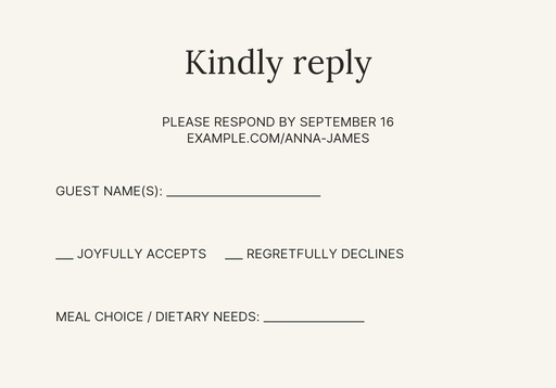 RSVP card size of The Linen Room Wedding