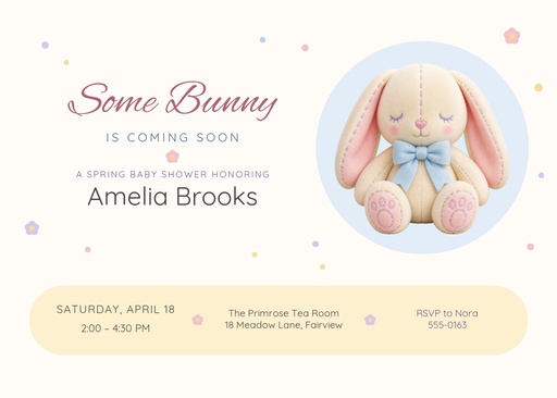 7 × 5 invitation size of Some Bunny Is Coming
