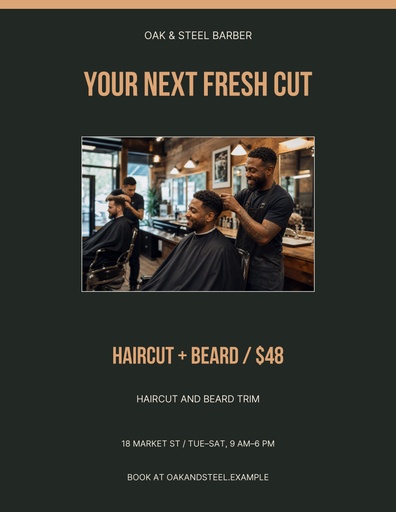 Letter flyer size of Oak and Steel Barber