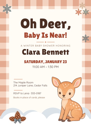 5 × 7 invitation size of Oh Deer, Baby Is Near