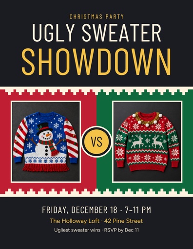 Letter flyer size of Ugly Sweater Showdown