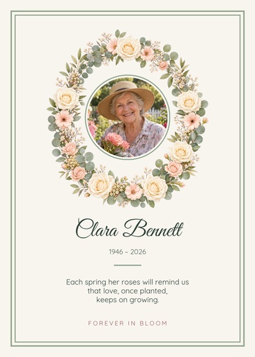 Remembrance card size of Where the Roses Grow