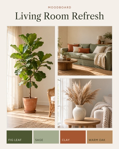 Portrait collage size of Living Room Refresh Moodboard