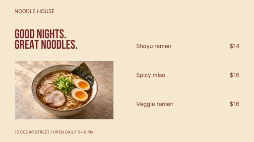 Digital menu board size of Noodle House Nights