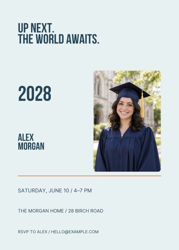 5 × 7 invitation size of Up Next, Class of 2028