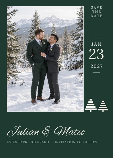Save the date size of Evergreen Vows