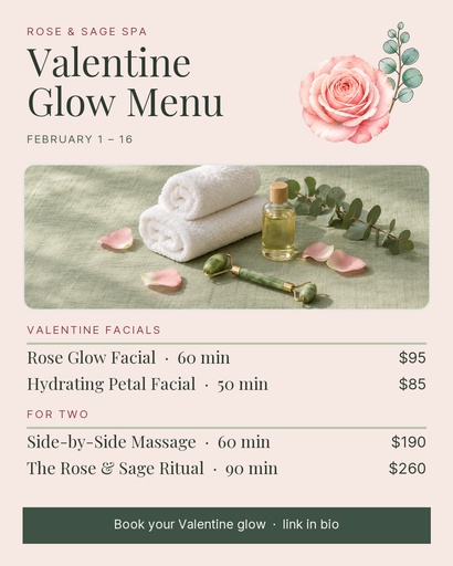 Portrait post size of The Valentine Glow Menu
