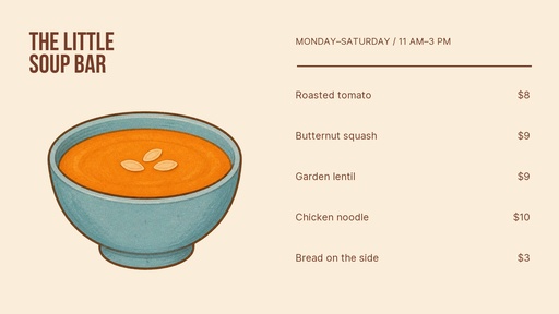 Digital menu board size of The Little Soup Bar