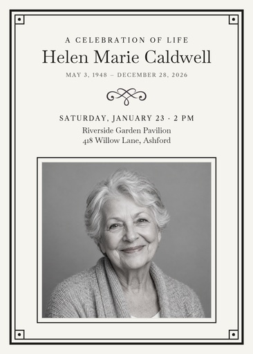 Remembrance card size of A Celebration of Life