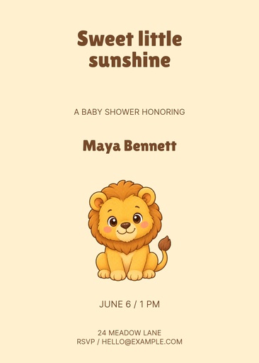 5 × 7 invitation size of Sweet Little Sunshine