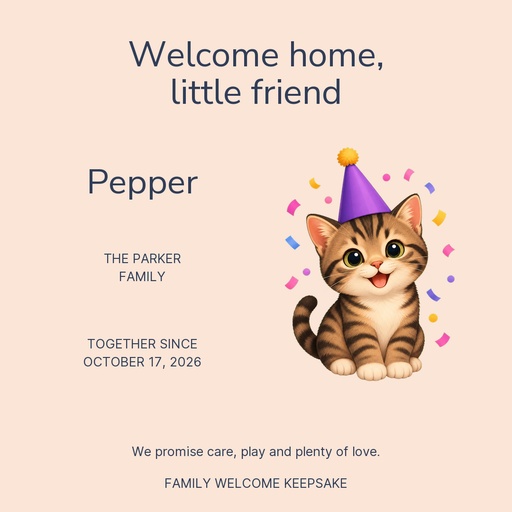 Square post size of Welcome Home Little Friend