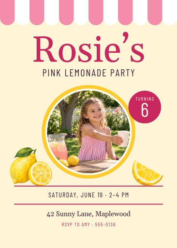 5 × 7 invitation size of Pink Lemonade Party at Six