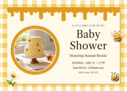 7 × 5 invitation size of Busy Little Bee Baby Shower