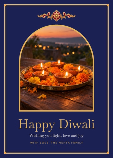 Portrait greeting size of Happy Diwali from Our Family