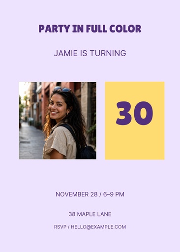5 × 7 invitation size of Party in Full Color